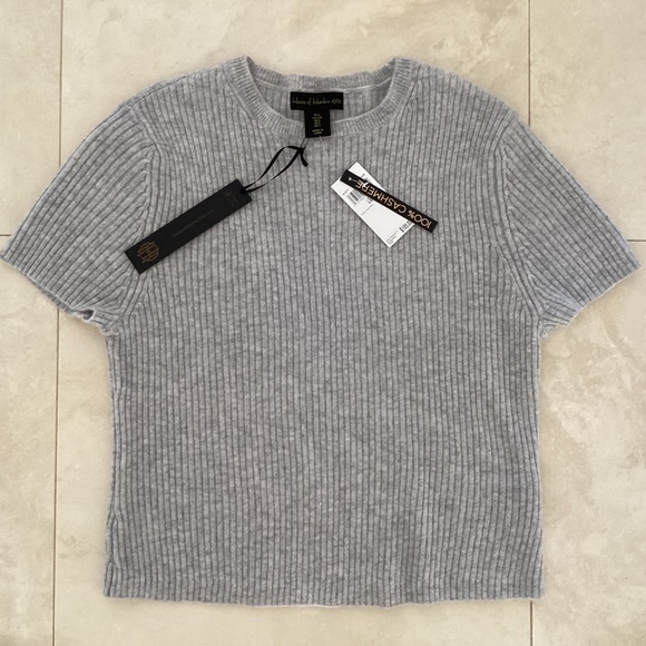 House of Harlow 1960 Heather Gray 100% Cashmere Sweater Top Short Sleeve Sz L - Picture 10 of 10